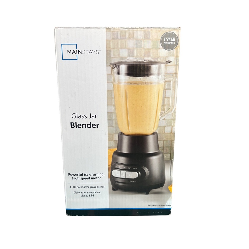 Mainstays Glass Jar Blender 48 Oz 500W Ice Crushing Black MS940340791403 New NIB